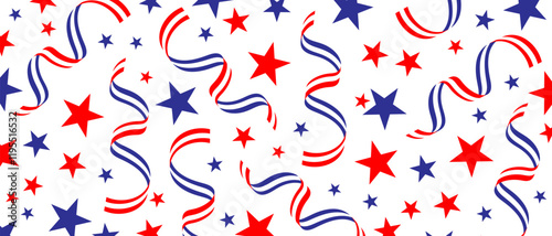 4th of July stardust scatter. American Independence Day stars background. Red blue stars confetti in USA flag colors for Independence Day. Vector EPS10