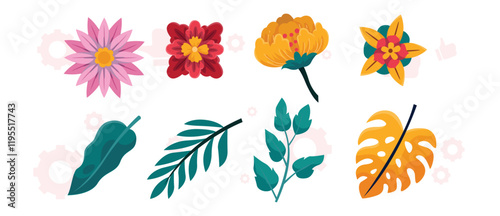 Wallpaper Mural Collection of spring colorful flower elements vector. Set floral of wildflower, leaf branch, foliage on white background. Hand drawn blossom illustration for decor, easter, sticker, clipart, print.
 Torontodigital.ca