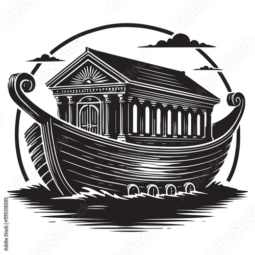 The Ark of the Covenant Silhouette Vector Illustration, Solid White Background.