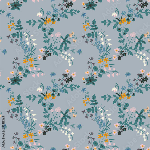 Seamless forest flowers decorative pattern