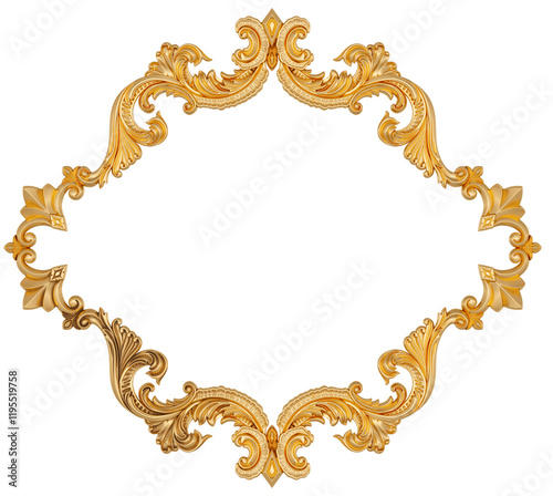 Golden frame on transparent background, cut out, 3D render
