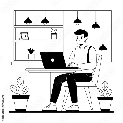 A hand drawn illustration of freelancer typing