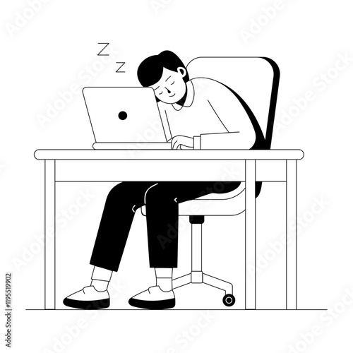 A hand drawn illustration of a sleeping employee