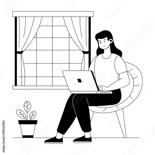 A hand drawn illustration of a working girl