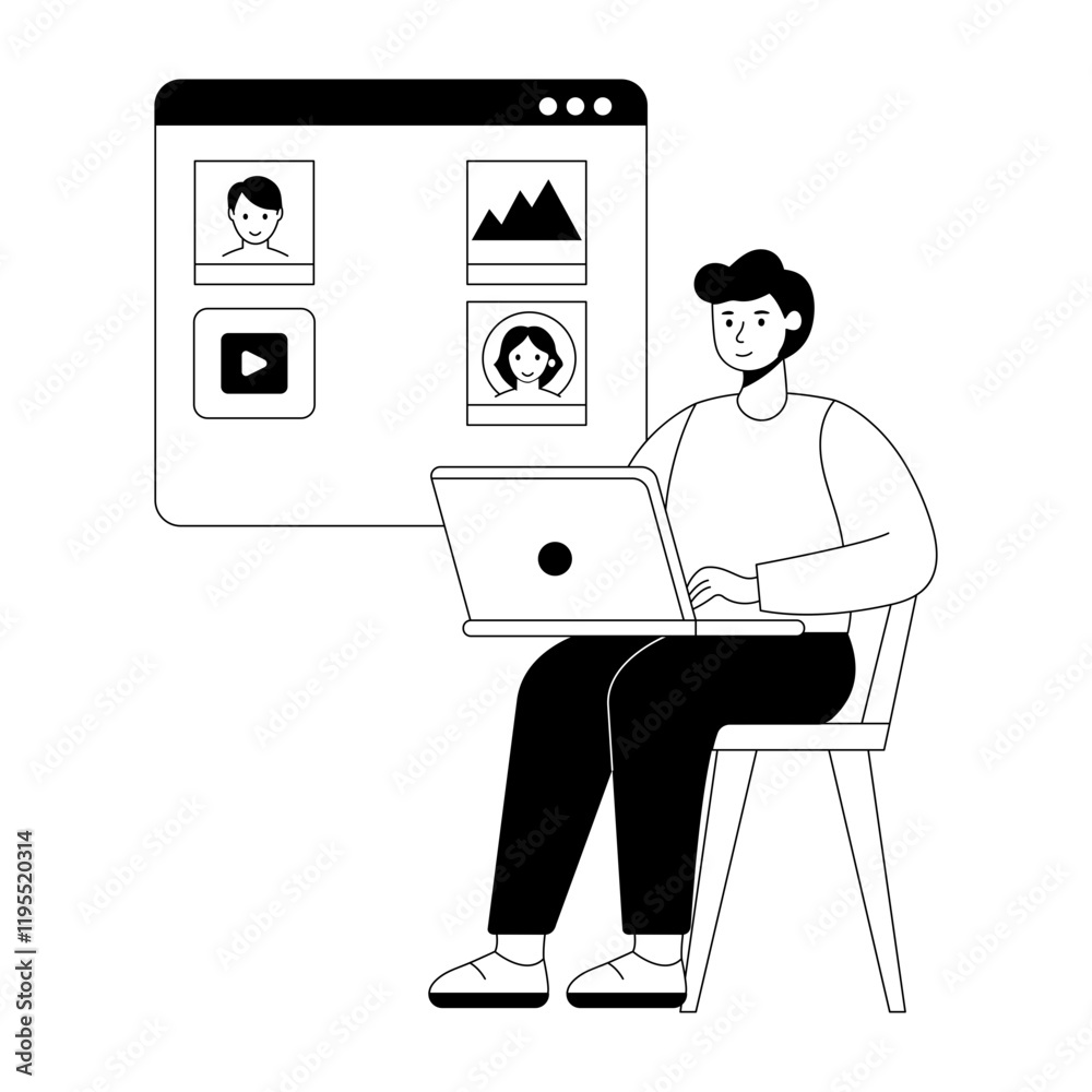 Sketchy illustration of a man doing website work