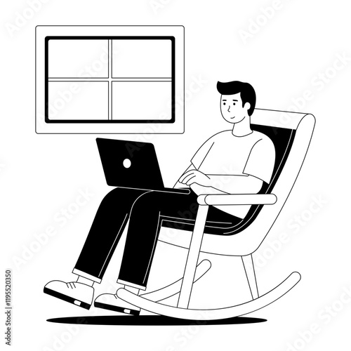 A character doing independent work illustration in hand drawn style