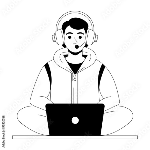 A hand drawn illustration of a person using headphone