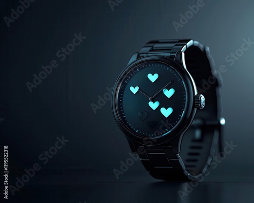 Valentineinspired holographic watch projecting glowing heartshaped animations in 3D photo