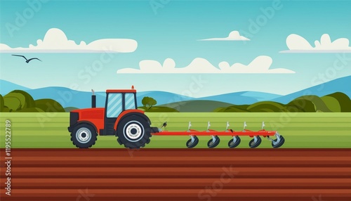 agriculture concept tractor plowing the field on rural landscape background soil cultivation process farm life ountryside landscape farmland  illustration photo