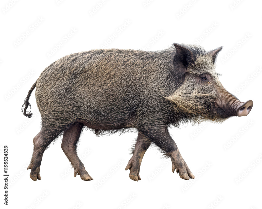 Isolated Wild Boar Walking Isolated Wild Boar Walking