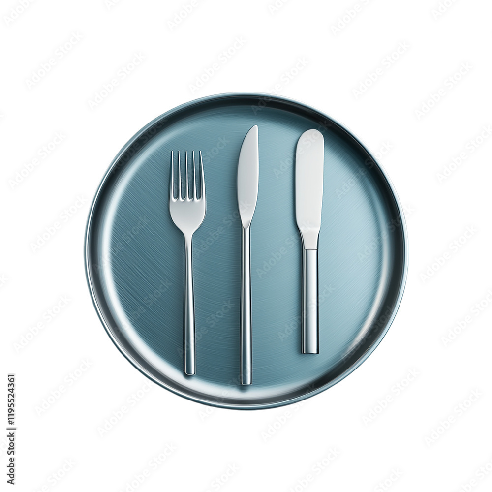 Elegant Table Setting: Silverware on a Brushed Metal Plate Elegant Table Setting: Silverware on a Brushed Metal Plate