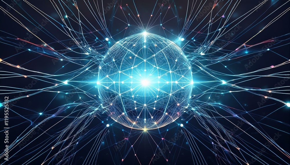 Fototapeta premium artificial intelligence global network connection light electric lines connecting dots and lines futuristic machine learning design