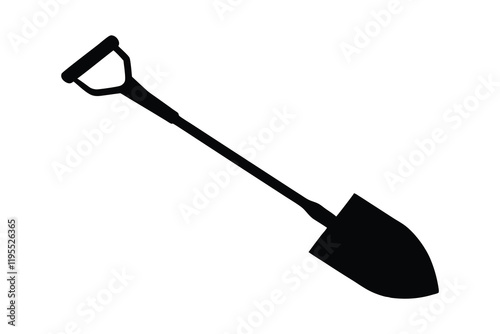 Shovel icon vector, Garden shovel silhouette vector on white background. 