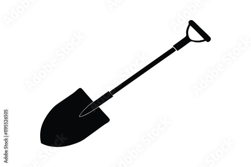 Shovel icon vector, Garden shovel silhouette vector on white background. 