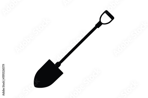 Shovel icon vector, Garden shovel silhouette vector on white background. 