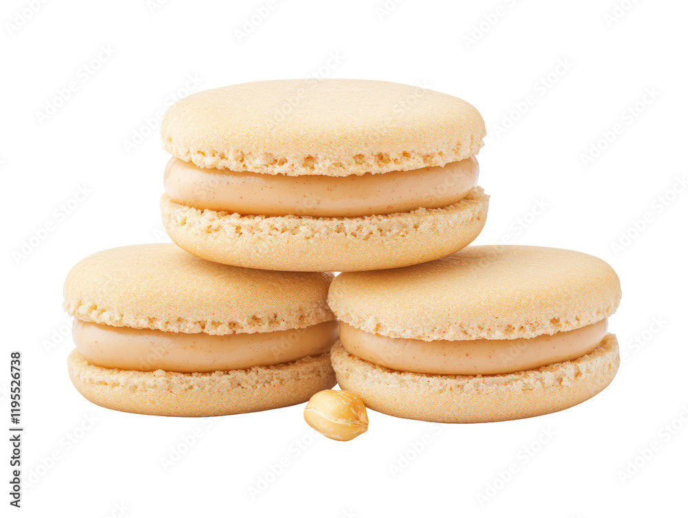 Isolated Stack of Three Cream Macarons with Hazelnut