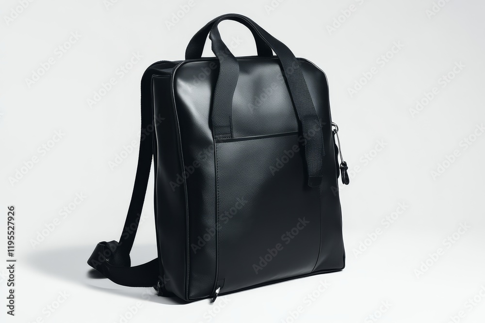 Fototapeta premium A sleek black backpack with a minimalist design, featuring a single front pocket and dual shoulder straps for easy carrying.