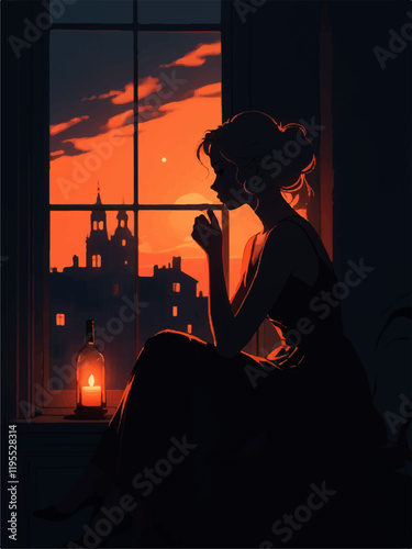 girl sad alone at sunset