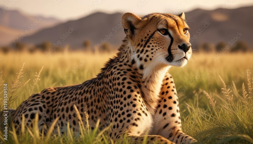 A cheetah stretches languidly on a warm savannah grass , african wildlife, grassy plains A cheetah stretches languidly on a warm savannah grass , african wildlife, grassy plains