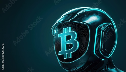 Digital miner s helmet with glowing cryptocurrency logos symbolizing the merging of traditional and virtual industries photo