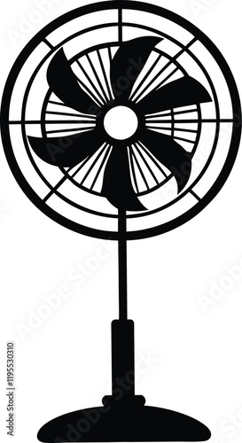 electric stand fan  black and white silhouette,propeller wind circle electric stand  fan silhouette