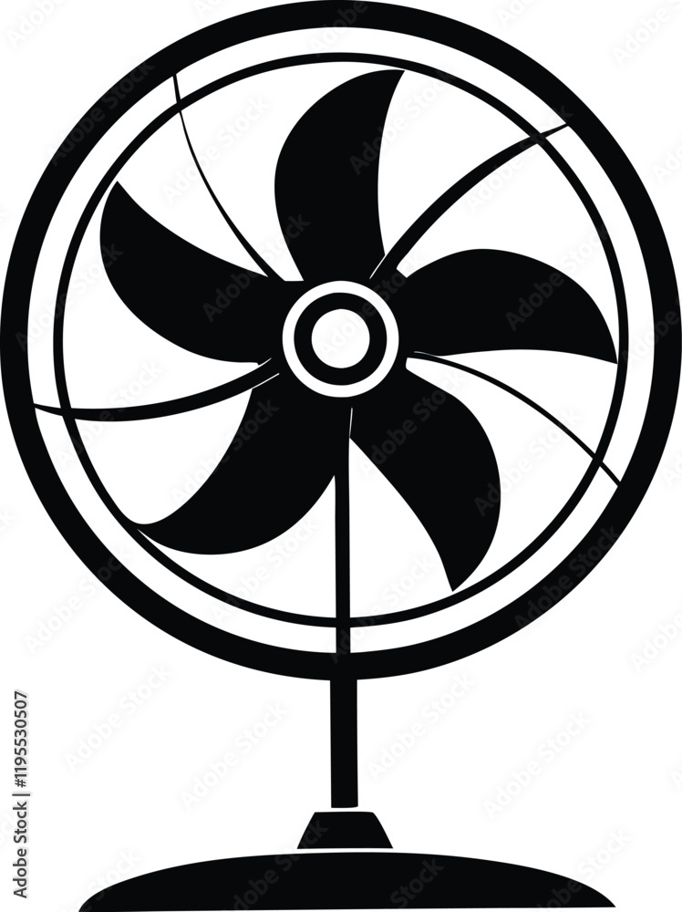 electric stand fan  black and white silhouette,propeller wind circle electric stand  fan silhouette