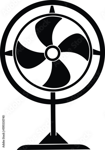 electric stand fan  black and white silhouette,propeller wind circle electric stand  fan silhouette