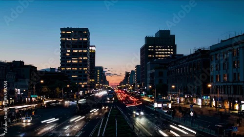 Infinite Loop Of City Traffic And Commuters At Sunset, Urban Life Commute Scene Video 4K