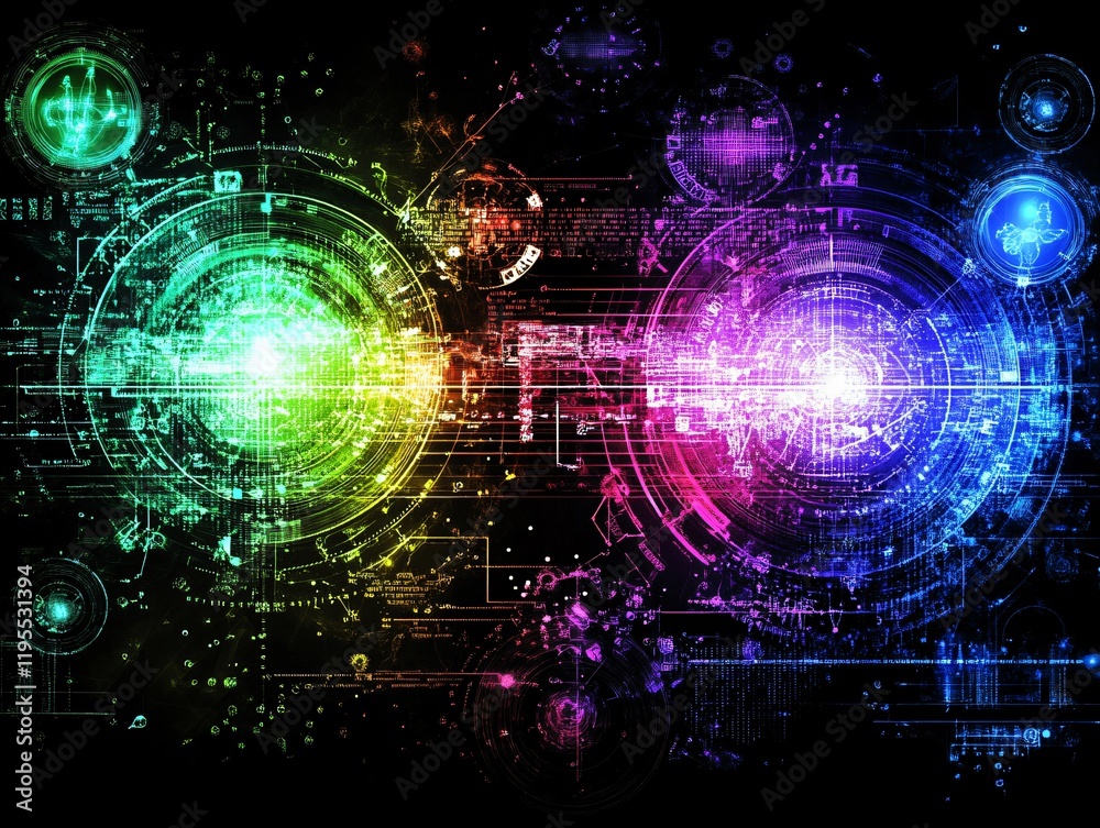 Fototapeta premium Abstract Digital Network Data Flow Colorful Circles