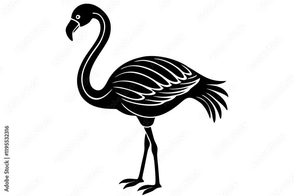 Fototapeta premium flamingo bird black silhouette vector, Simple silhouette Design vector icon with white background. Wild Animal Vector. Bird Vector.