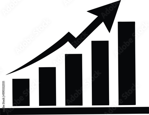 Financial upward growth arrow chart silhouette, business success growth, and profit vector icon