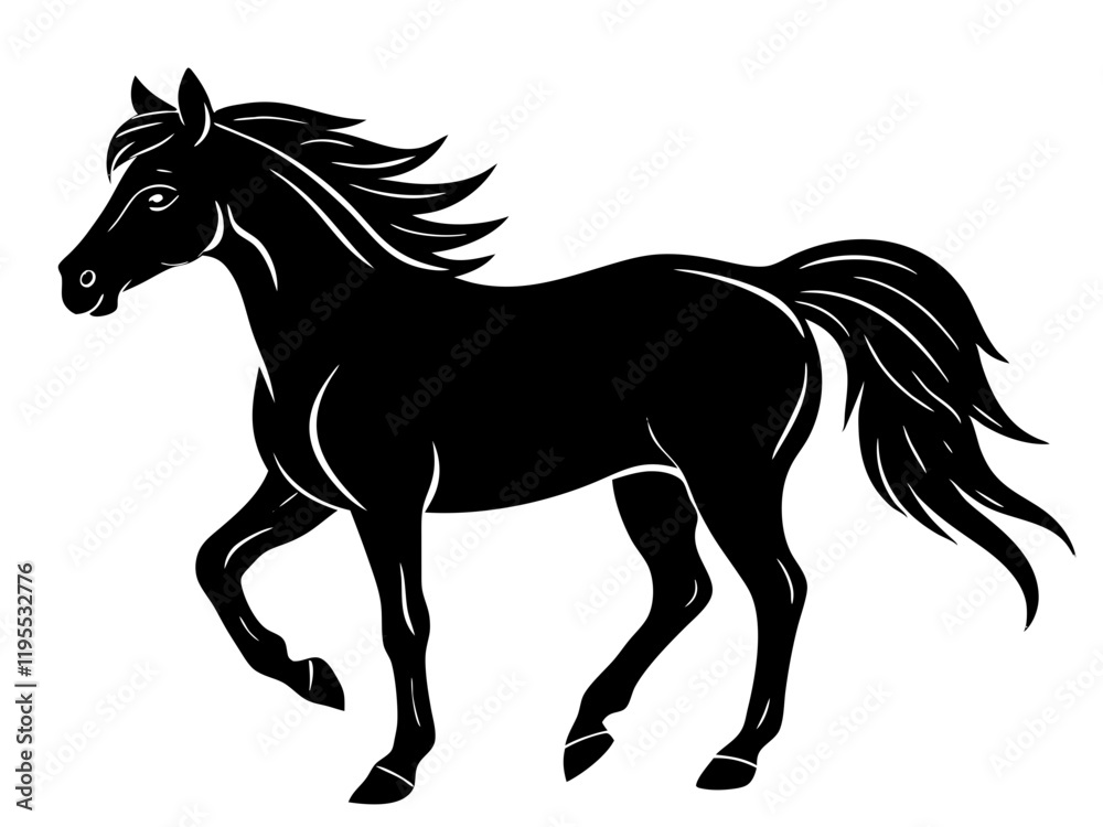 horse black silhouette vector, Simple silhouette Design vector icon with white background. Wild Animal Vector. horse black silhouette vector, Simple silhouette Design vector icon with white background. Wild Animal Vector.