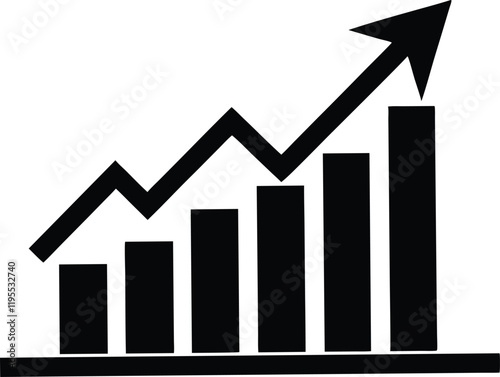 Financial upward growth arrow chart silhouette, business success growth, and profit vector icon