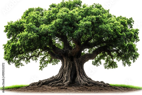 Majestic Ancient Oak Tree Isolated On White Background