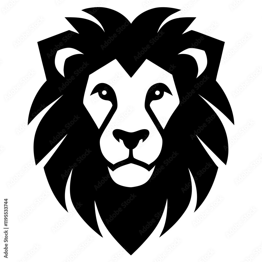 Obraz premium Lion Head black silhouette vector, Simple silhouette Design vector icon with white background. Wild Animal Vector. 