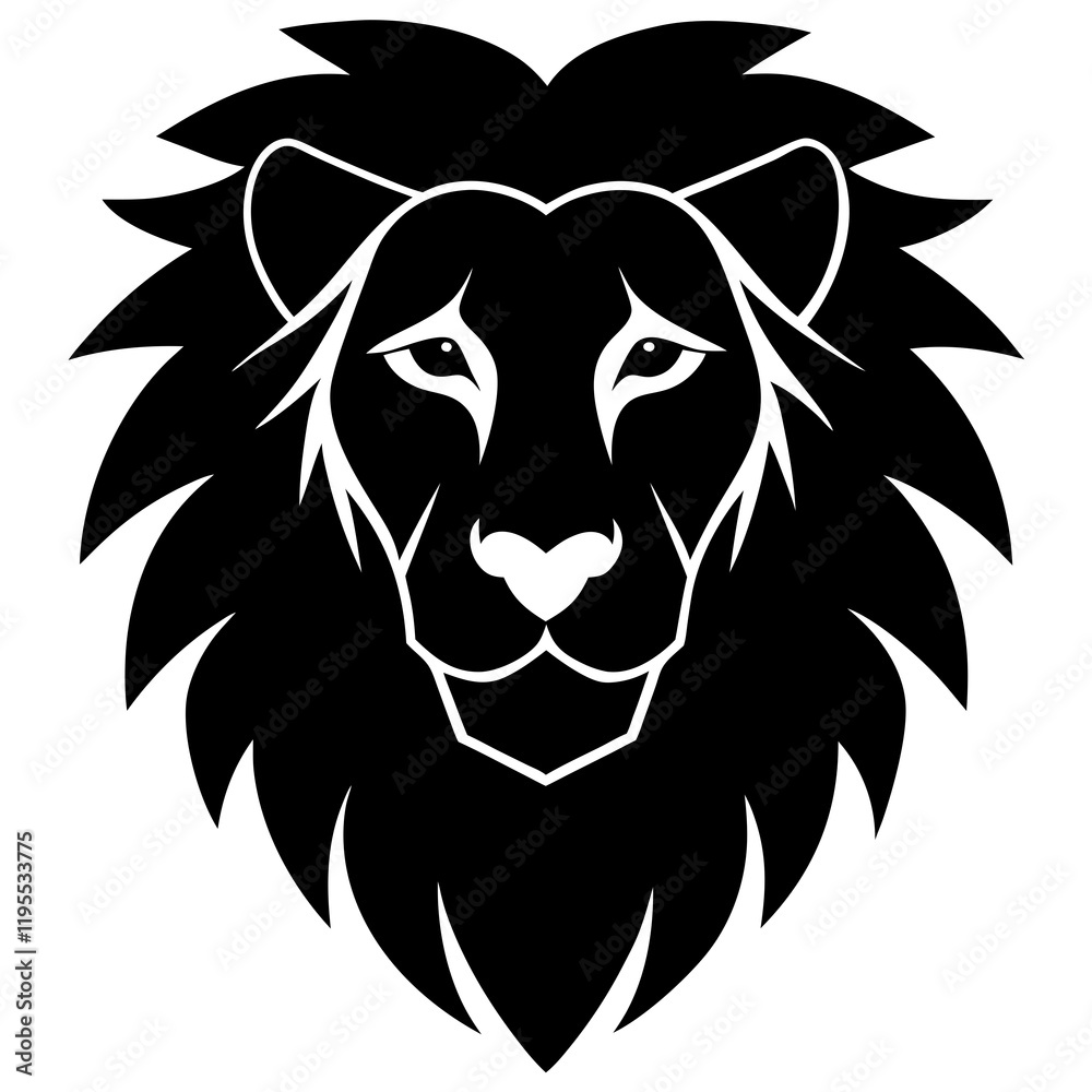 Fototapeta premium Lion Head black silhouette vector, Simple silhouette Design vector icon with white background. Wild Animal Vector.