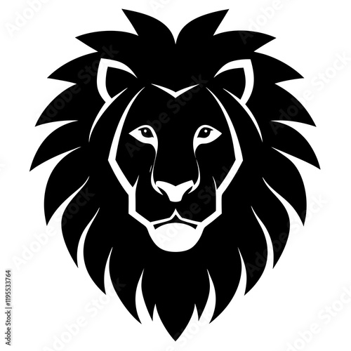 Lion Head black silhouette vector, Simple silhouette Design vector icon with white background. Wild Animal Vector.	