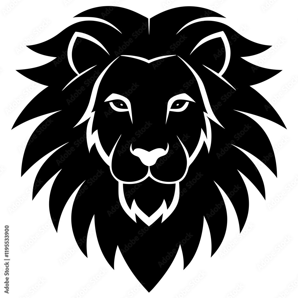 Fototapeta premium Lion Head black silhouette vector, Simple silhouette Design vector icon with white background. Wild Animal Vector.