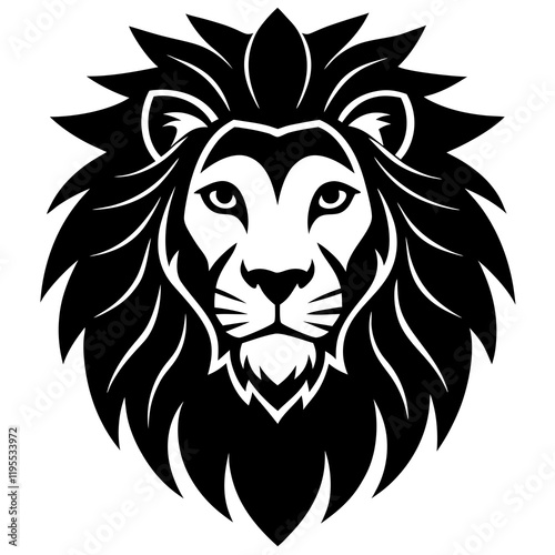 Lion Head black silhouette vector, Simple silhouette Design vector icon with white background. Wild Animal Vector.	