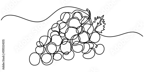 Green grape bunch one single line art drawing. Continuous vector illustration of vine. Grape bunch for label design of juice or wine, Continuous Line Drawing Of Grapes On A Transparent background.