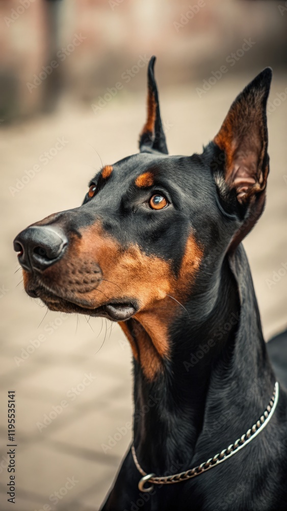 Intense Close-Up of a Doberman With Striking Features. Generative AI Intense Close-Up of a Doberman With Striking Features. Generative AI