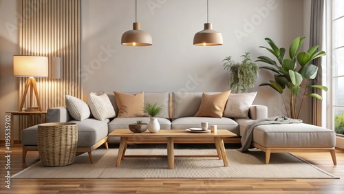 Cozy Modern Living Room With Minimalist Decor in Neutral Tones. Generative AI