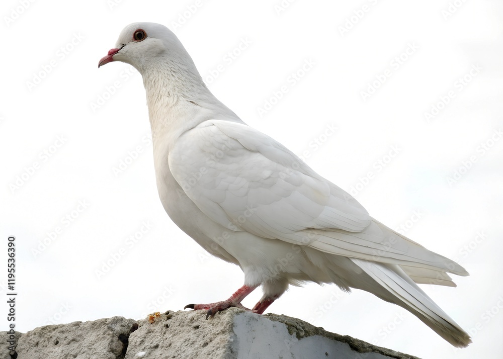 Graceful white pigeon on plain backdrop Graceful white pigeon on plain backdrop