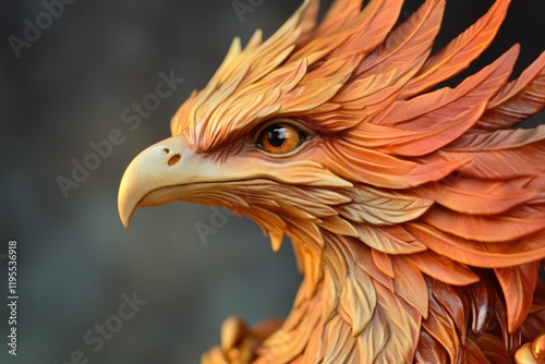 Intricate Golden Phoenix Sculpture Detailed Feathers photo