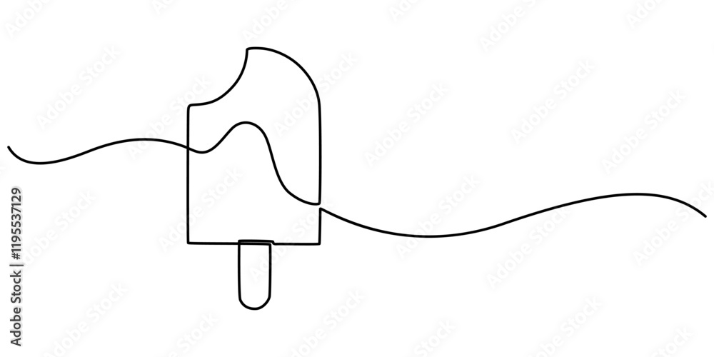 Obraz premium Ice cream bar continuous one line drawing vector illustration, Ice Cream Single Line Icon, Ice cream in waffle cone in one continuous line drawing. Symbol dessert gelato for menu and business card .