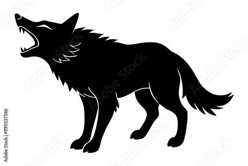 roaring Wolf  black silhouette vector, Simple silhouette Design vector icon with white background. Wild Animal Vector.	