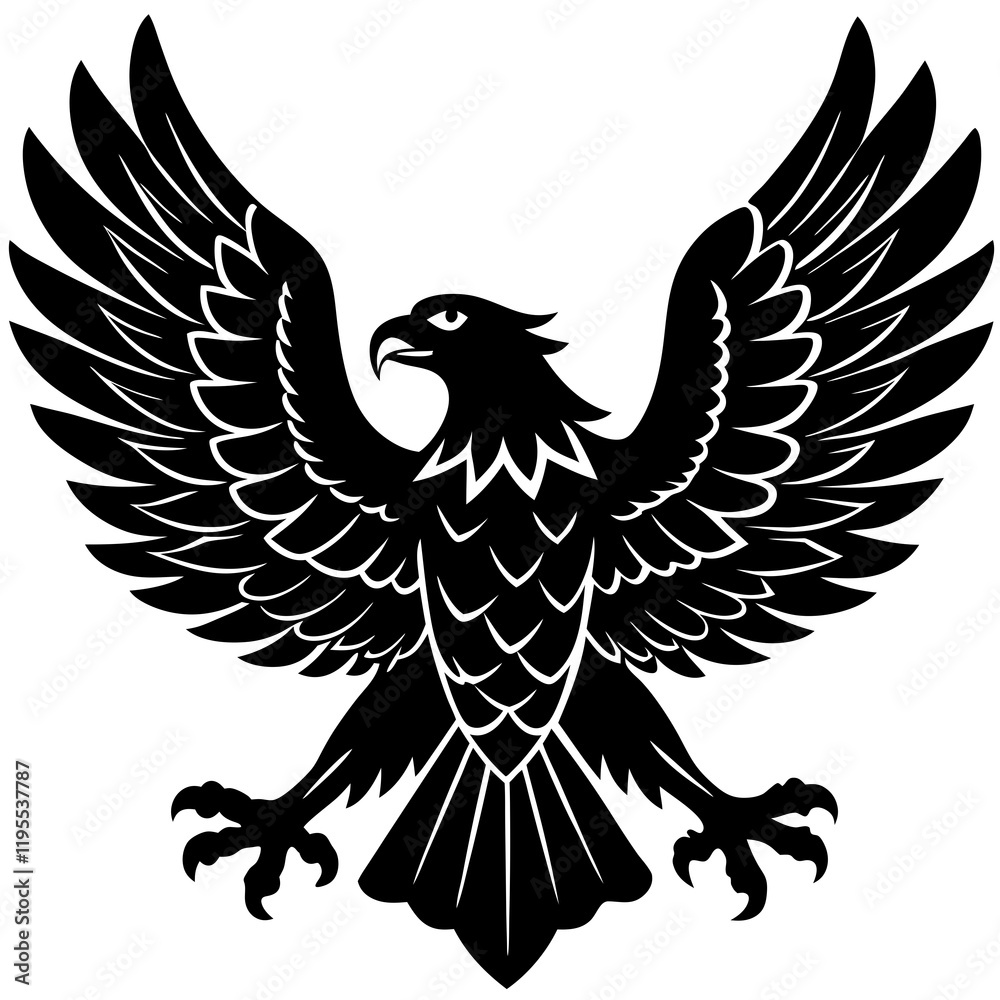 Fototapeta premium american eagle black silhouette vector, Simple silhouette Design vector icon with white background. Wild Animal Vector. 
