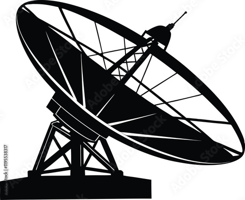 Large satellite dish antenna icon silhouette vector