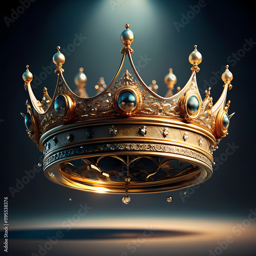 Royal Gold Crown Jewels Elegant Luxury King Queen Diadem Regal 3d gem art rich dark blue power glory