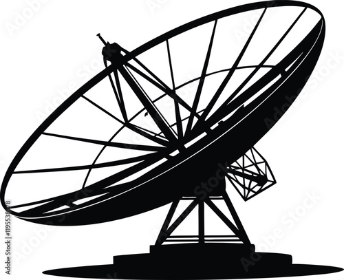 Large satellite dish antenna icon silhouette vector